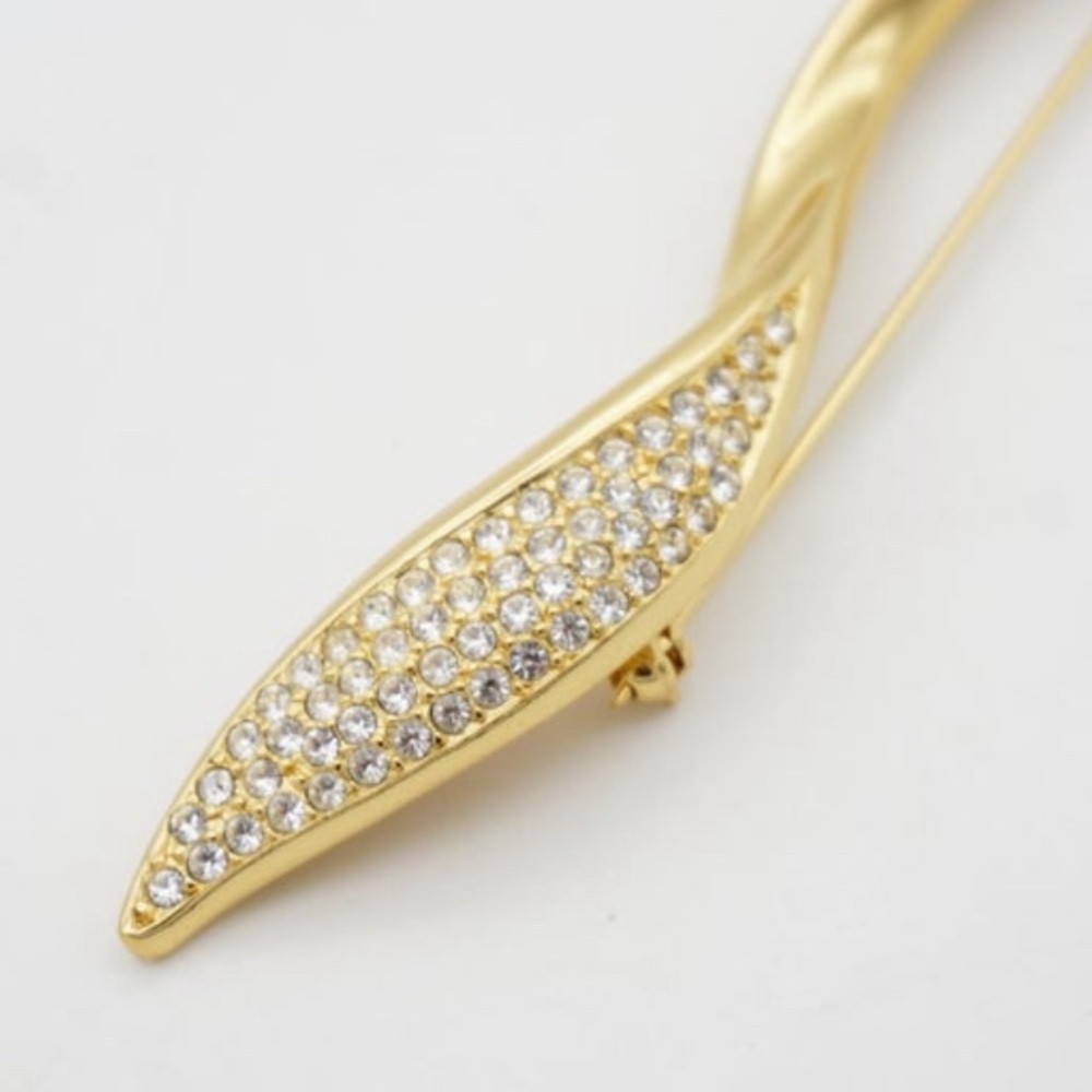 Christian Dior 1970s Vintage Extra Long Crystals Spiral Leaf Flame Brooch - Picture 2 of 7